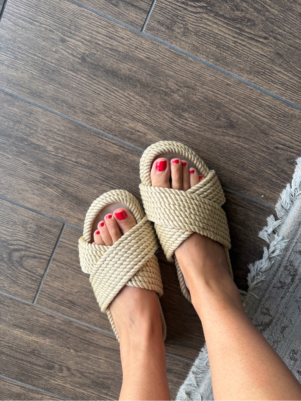 Zara Natural Beige Braided Rope Slide Sandals